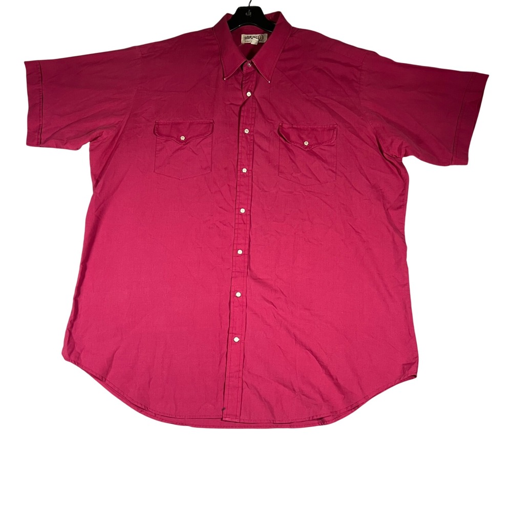 Sheplers Mens Western Pearl Snap Shirt Magenta Pink Short‎ Sleeve Tall 18.5 9265